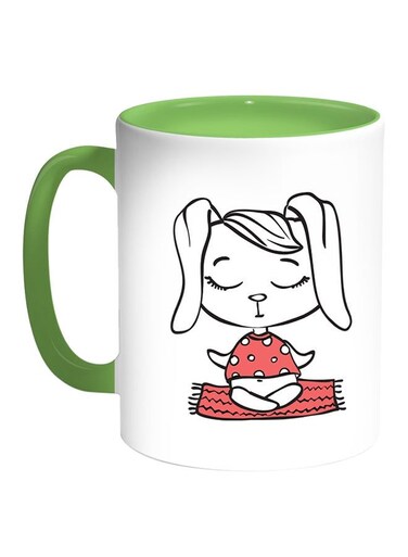 Cartoon Drawings - Rabbits Printed Coffee Mug White/Green 11ounce