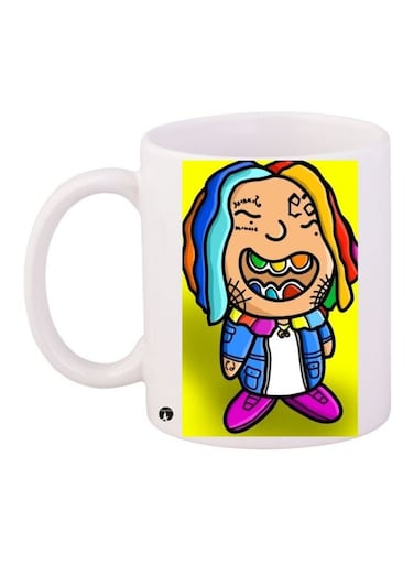 Cartoon Printed Coffee Mug White/Yellow/Blue 11ounce