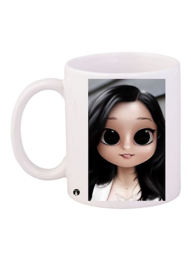 Cartoon Girl Printed Coffee Mug White/Beige/Black