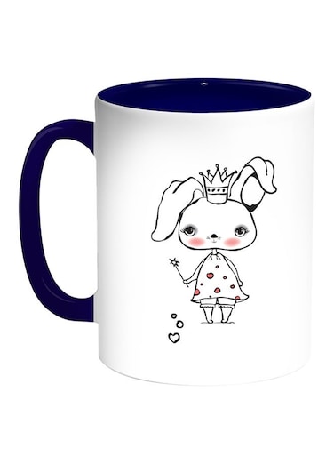 Rabbits Printed Coffee Mug White/Blue 11ounce