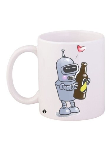 Cartoon Printed Coffee Mug White/Grey/Brown 11ounce