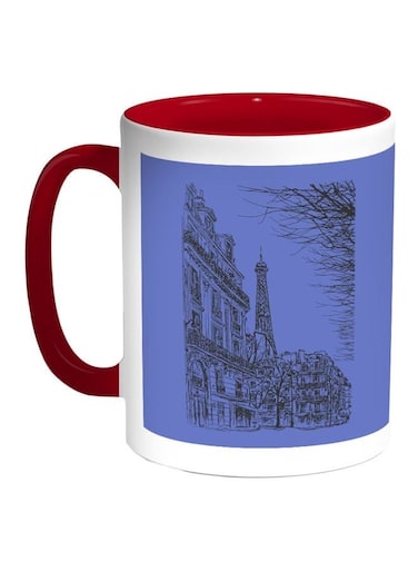 Drawing Of Paris Printed Coffee Mug Blue/White/Red 11ounce