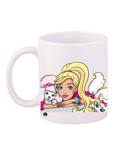 Cartoon Printed Coffee Mug White/Yellow/Purple 11ounce