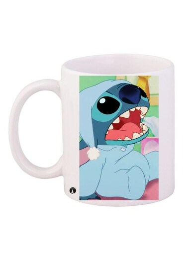 Cartoon Printed Coffee Mug White/Blue/Green 11ounce