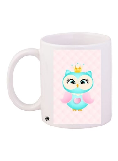 Owl Printed Coffee Mug White/Pink/Blue 11ounce