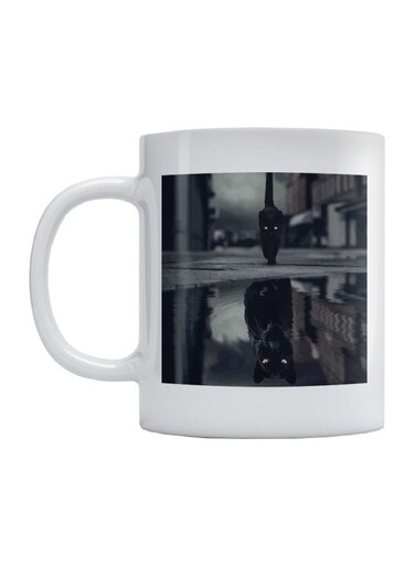 Cat And Panther Printed Mug White/Grey/Black 350ml