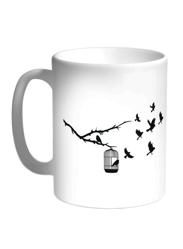 Freedom Of Birds Printed Coffee Mug White/Black