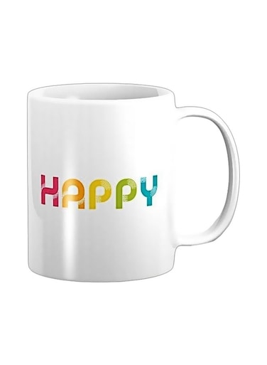 Happy Printed Mug White/Pink/Yellow