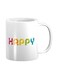 Happy Printed Mug White/Pink/Yellow