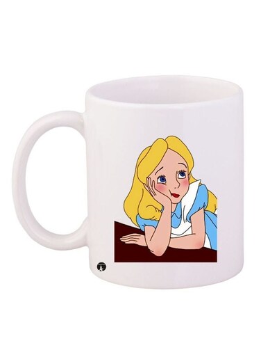 Lady Printed Coffee Mug White/Blue/Yellow 11ounce