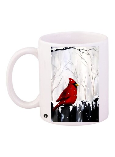 Bird Printed Coffee Mug White/Red/Black 11ounce
