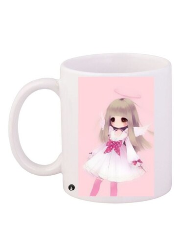 Anime Girl Printed Ceramic Coffee Mug White/Pink/Beige