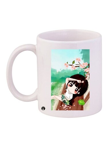 Anime Girl Printed Coffee Mug White/Brown/Green