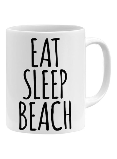 Eat Sleep Beach Printed Mug White/Black