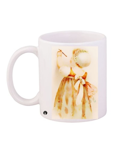 Girl Printed Coffee Mug White/Yellow/Beige 11ounce