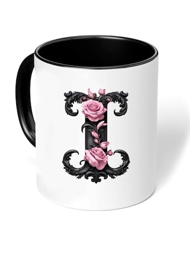 RYN&reg; Ceramic Coffee Mug with Initial Design Printed Gift for Coffee and Tea Lovers 11 Oz alphabet I