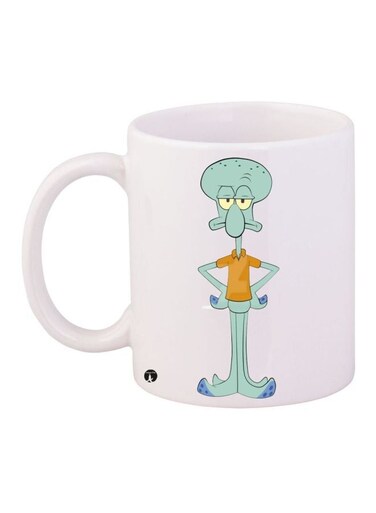 Cartoon Printed Coffee Mug White/Green/Yellow 11ounce