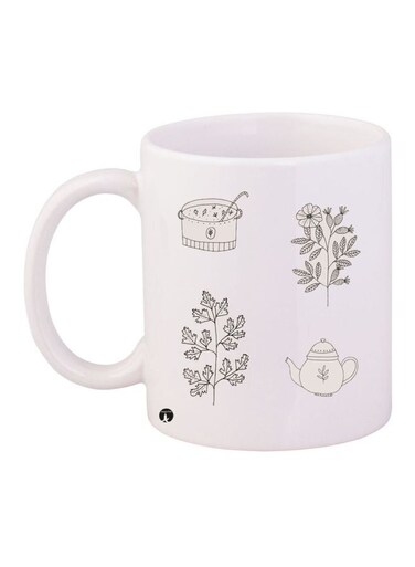 Printed Ceramic Coffee Mug White/Black 11ounce