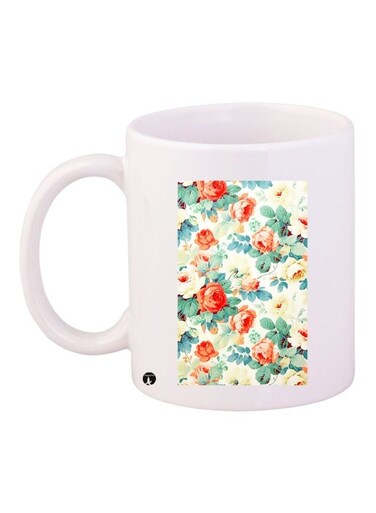 Flowers Printed Coffee Mug White/Beige/Orange 11ounce