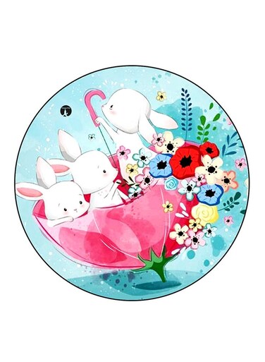 Rabbits Printed Fridge Magnet Round Multicolour