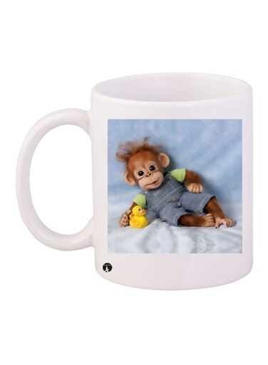Monkey Printed Coffee Mug White/Blue/Brown 11ounce