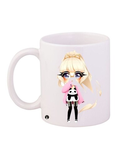 Anime Girl Printed Coffee Mug White/Pink/Yellow 11ounce