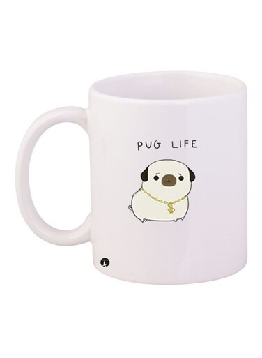 Pug Life Printed Coffee Mug White/Brown 11ounce