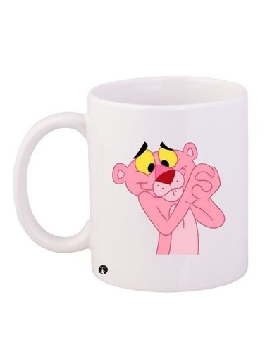 Pink Panther Printed Coffee Mug White/Pink/Yellow 11ounce