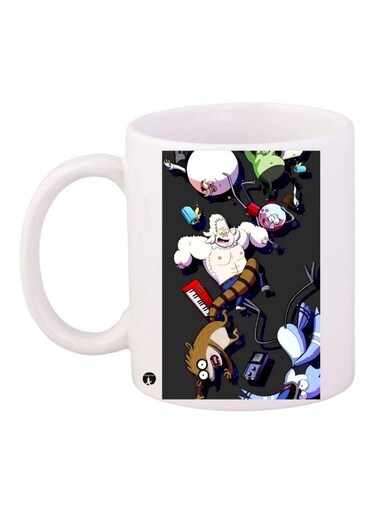 Cartoon Printed Coffee Mug White/Grey/Blue 11ounce