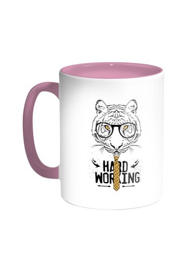 Hard Working Printed Coffee Mug Pink/White 11ounce