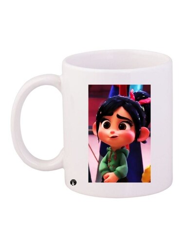 Cartoon Girl Printed Coffee Mug White/Blue/Beige 11ounce