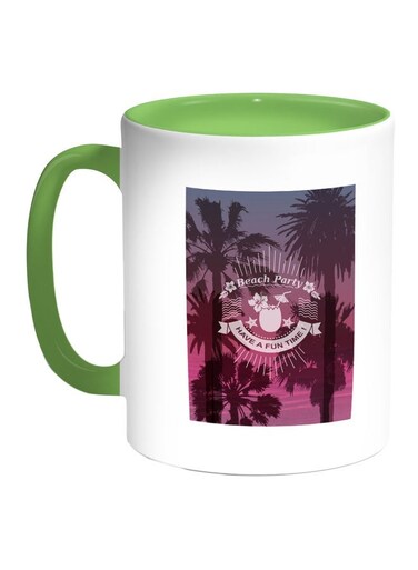 Beach Party Printed Coffee Mug Blue/White/Green 11ounce
