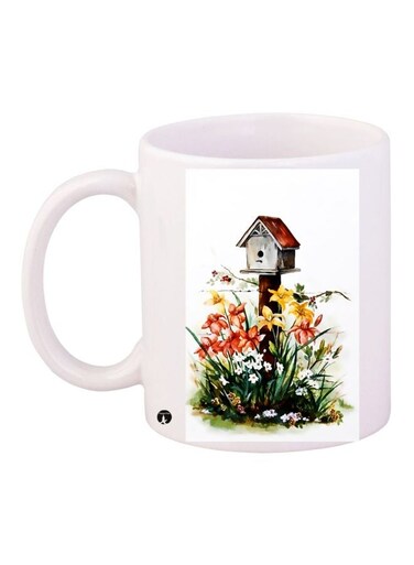 Floral Postbox Printed Coffee Mug White/Yellow/Green 11ounce