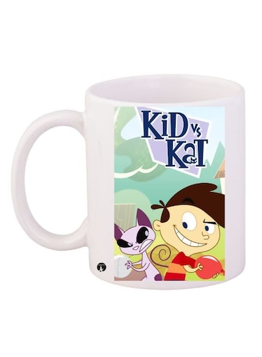 Cartoon Printed Coffee Mug White/Blue/Brown 11ounce