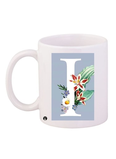 Flowers Themed Coffee Mug White/Blue/Green 11ounce