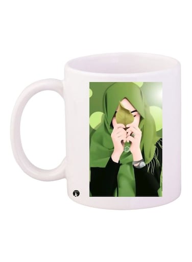 Animated Girl Printed Coffee Mug White/Green/Black
