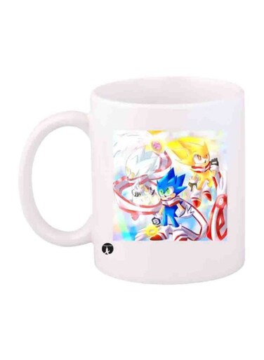 Game Sonic Character Printed Mug White/Blue/Yellow Standard Size