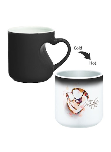 Happy Mother's Day Printed Magic Coffee Mug With Inner Heart Handle Black 11ounce