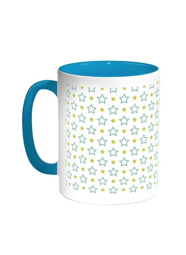 Motifs Of Small And Large Stars Printed Coffee Mug Turquoise/White 11ounce