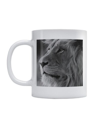 Lion Printed Coffee Mug White/Grey/Black 350ml