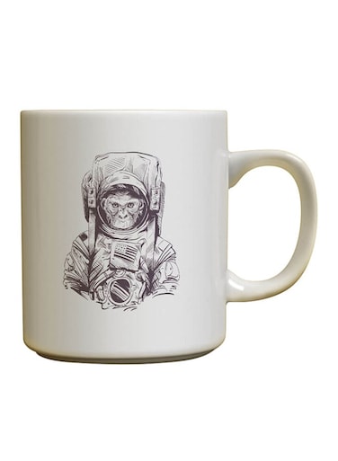 Astronaut Monkey Printed Coffee Mug White/Brown
