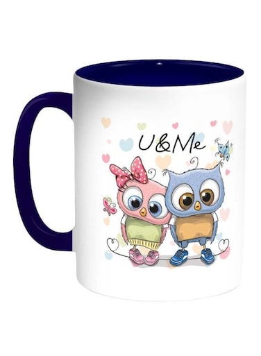 You And Me Printed Coffee Mug Dark Blue/Pink/White 325ml