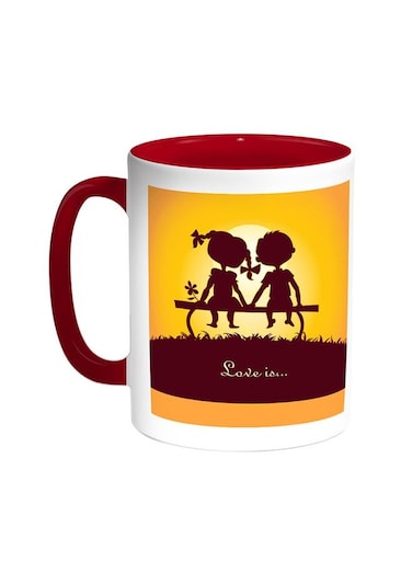 Love Is Printed Coffee Mug Red/White 11ounce