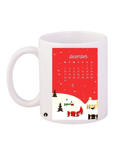 December Printed Coffee Mug White/Red/Green 11ounce