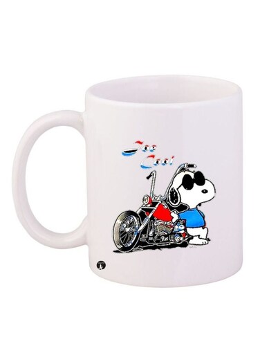 Cartoon Printed Ceramic Coffee Mug White/Blue/Red 11ounce