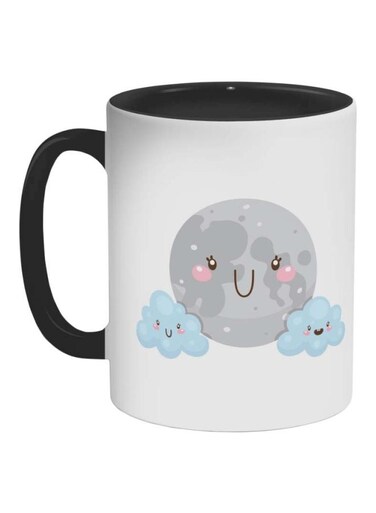 Moon And Clouds Printed Coffee Mug White/Black/Grey 325ml