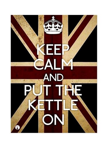 Keep Calm And Put The Kettle On Themed Metallic Plate Black/Red/Beige 20x15cm
