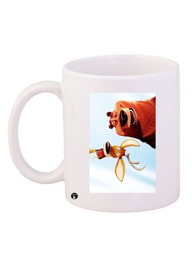 Cartoon Printed Coffee Mug White/Brown 11ounce