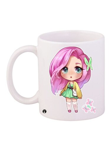 Girl Printed Coffee Mug White/Pink/Green 11ounce
