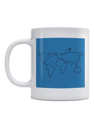 World Map Printed Mug White/Blue/Black